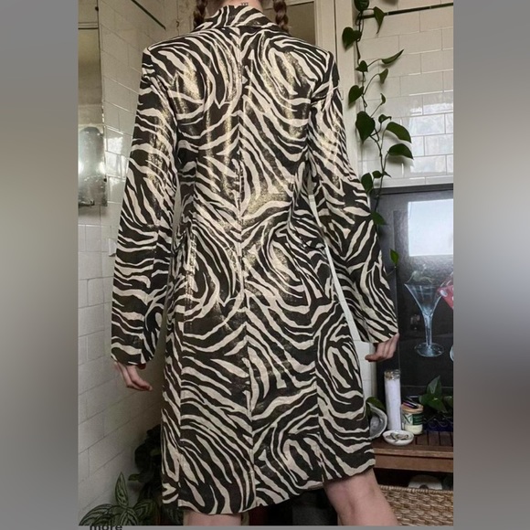 VTG Cache Zebra animal vintage Print Linen Blend Gold Coat M - Picture 3 of 4